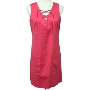 Calvin Klein Shift Casual Lace Up Cotton Mini Pink Dress Size Small
